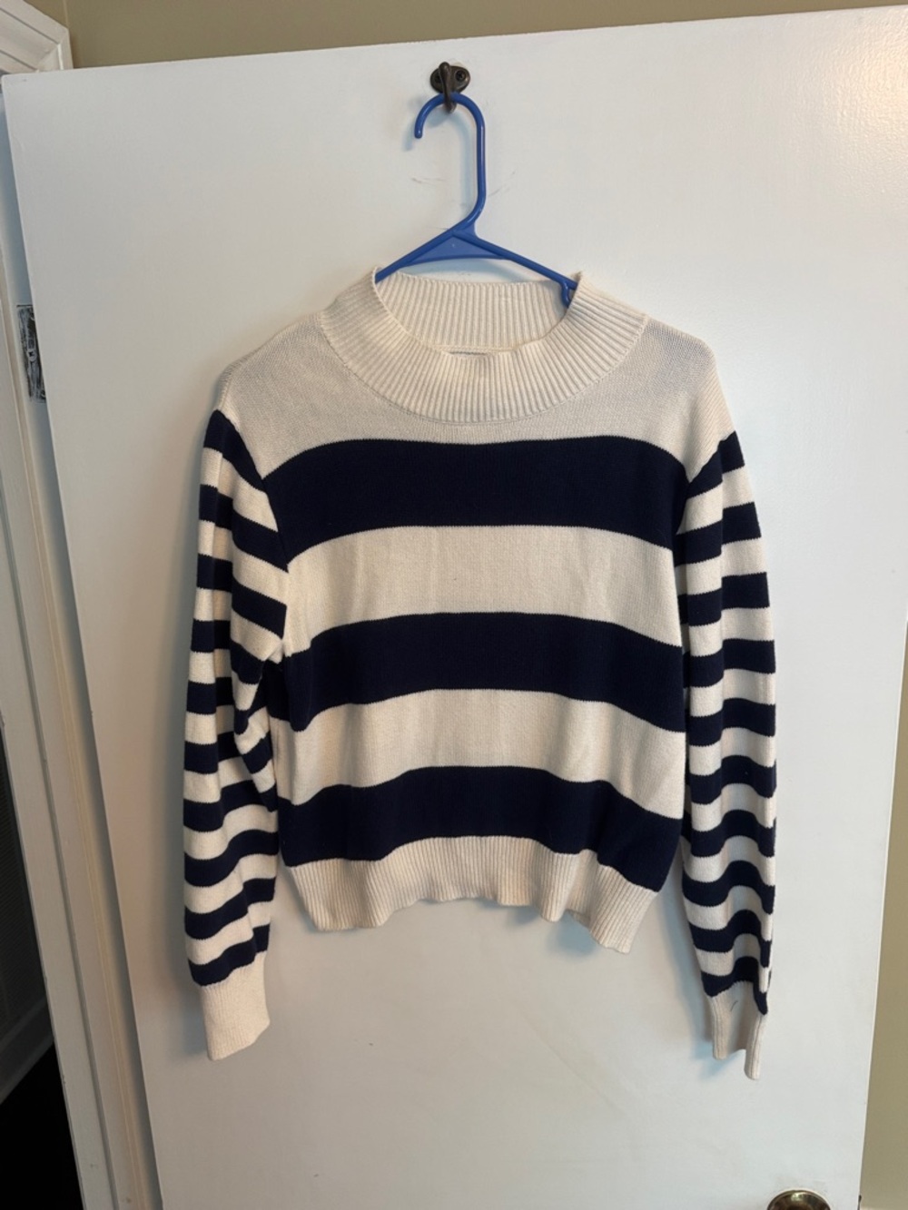 J. Crew Navy and White Striped Crew Sweater